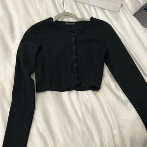 Zara Black button up long sleeve crop top